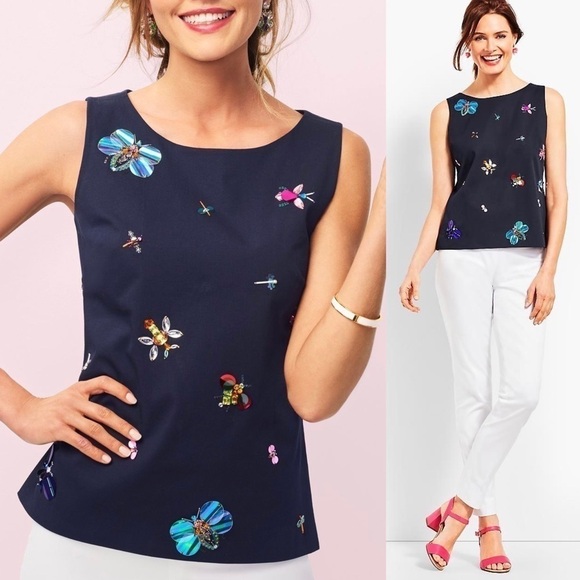 RSVP Talbots Faille Sequin Beaded Jewel Insect Top - Picture 1 of 9